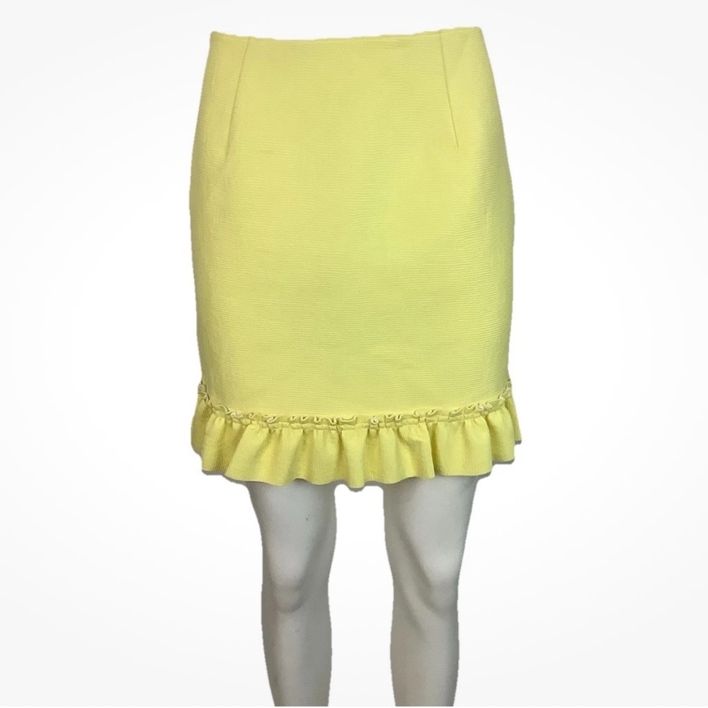 SANDRO Paris Sz 2 Ruffle Trim Business Casual Pencil Skirt Yellow Viscose
